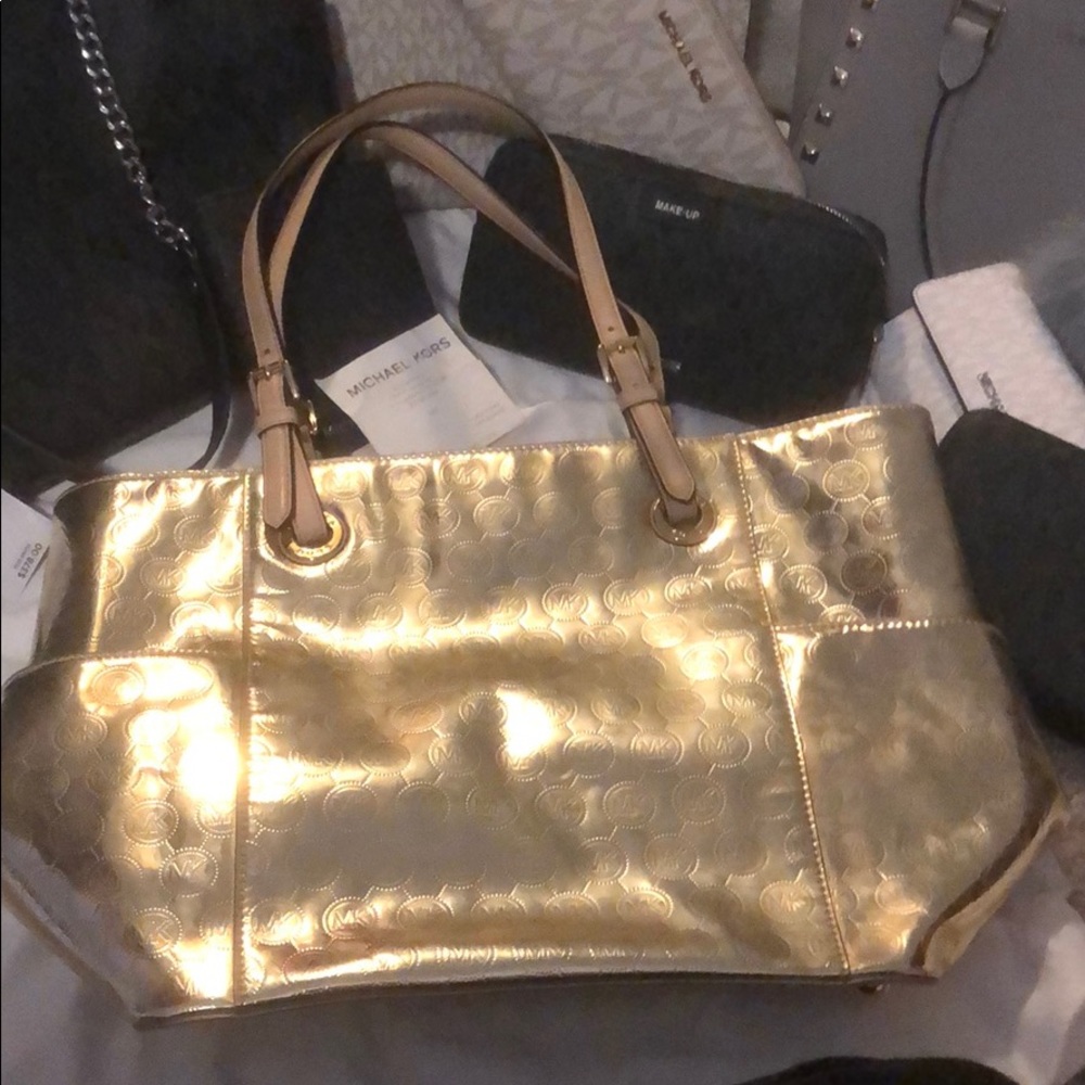 Large gold Michael Kors satchel metallic